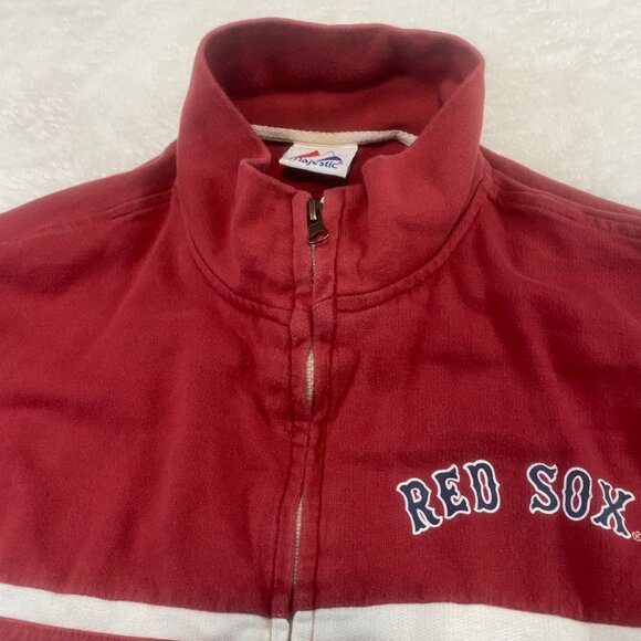 Majestic Baseball Boston Red Sox Striped Sweater Red Full Zip Up 2XL 100% Cotton - Picture 3 of 12
